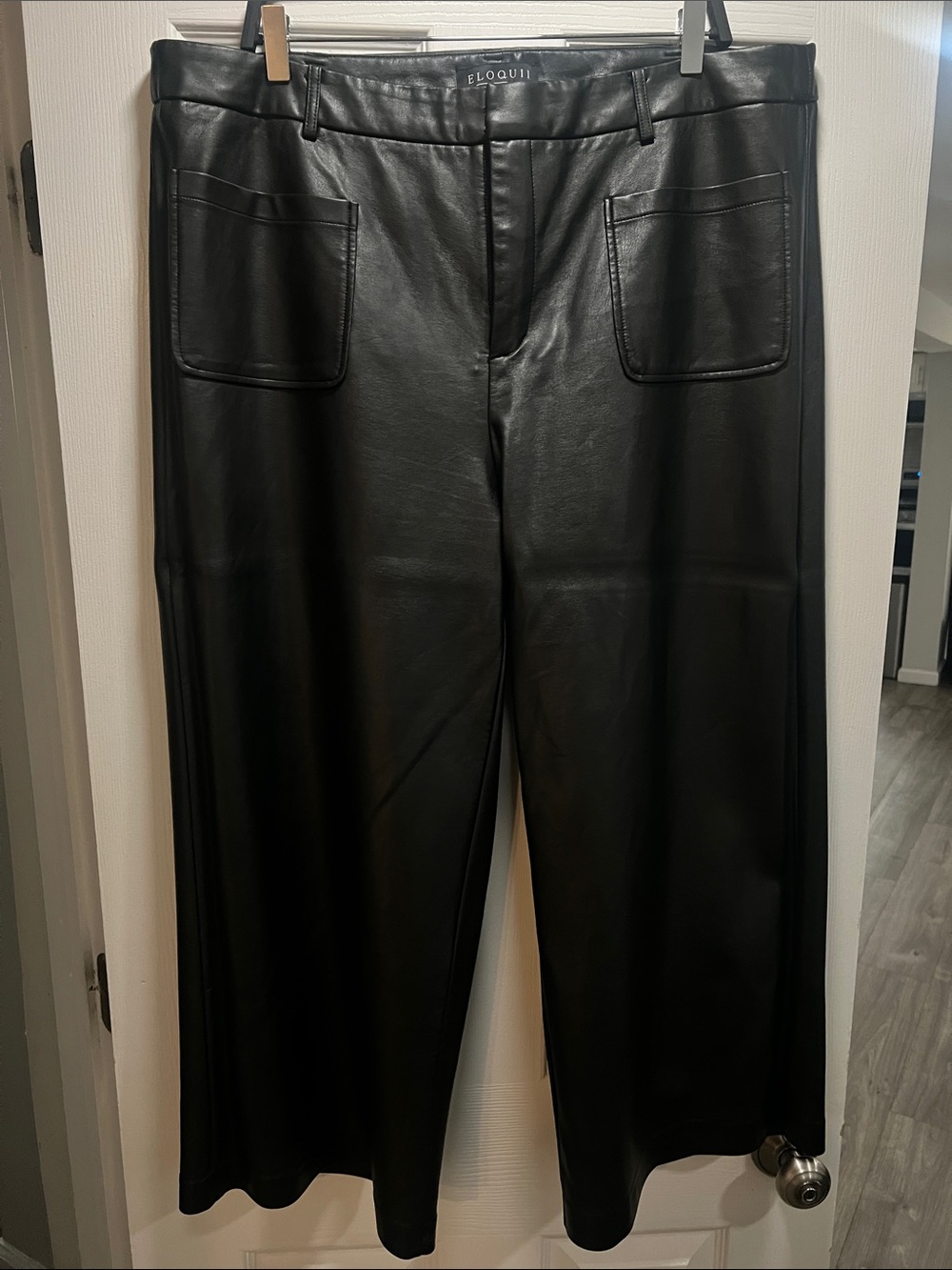 Eloquii Black Faux Leather Wide-Leg Trousers